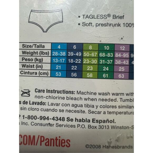 Hanes Girls Briefs Sz 6 (10) Pr Sz 8 (10) Pr NIP - Picture 5 of 5